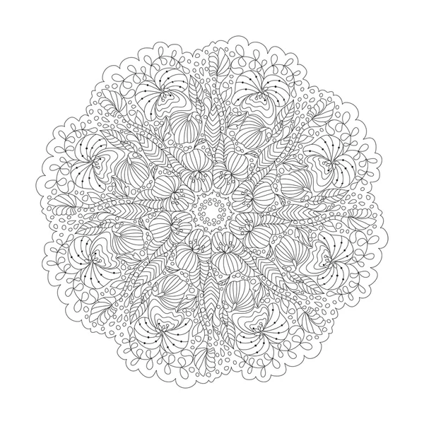Mandala boyama kitabı için anahat. Dekoratif yuvarlak süsleme. Anti-stres terapisi desen. Tasarım öğesi örgü. Oryantal vektör.