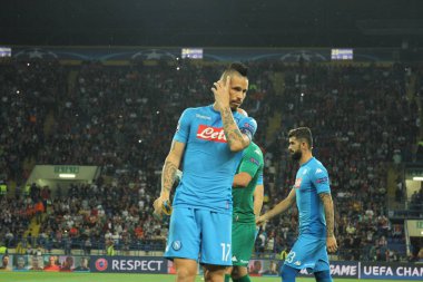 Kharkiv, Ukrayna 13 Eylül, 2017: orta saha oyuncusu Fc Napoli Marek del Şampiyonlar Ligi Shakhtar (Donetsk) - Napoli (İtalya) (Kharkiv, Ukrayna Metalist Stadyumu'nda maç sırasında)