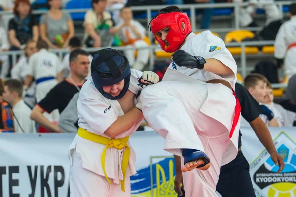 Poltava Ukraine April 2018 Two Karates Compete Victory International Karate — Stock Photo, Image