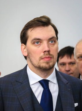 POLTAVA, UKRAINE  12 FEBRUARY 13, 2020: Prime Minister of Ukraine Oleksiy Honcharuk during his visit to Poltava region