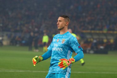 KHARKIV, UKRAINE  20 FEBRUARY, 2020: Greek professional footballer Odysseas Vlachodimos during 201920 UEFA Europa League Shakhtar Donetsk  Benfica in Metalist Stadium