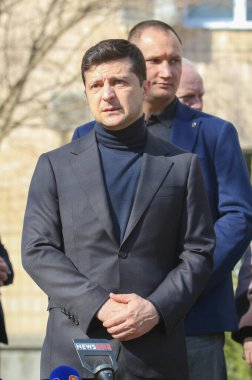 NOVI SANZHARY, 5 MARCH 2020 - President of Ukraine Volodymyr Zelensky during visiting the city clipart
