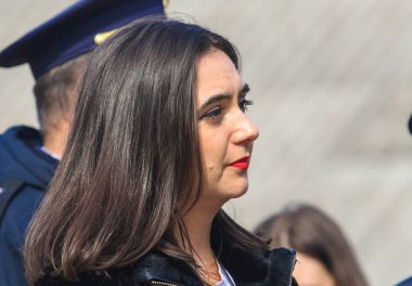 Poltava, Ukrayna 5 Mart 2020: Ukrayna Cumhurbaşkanı Volodymyr Zelensky Iuliia Mendel yönetimindeki basın sözcüsü