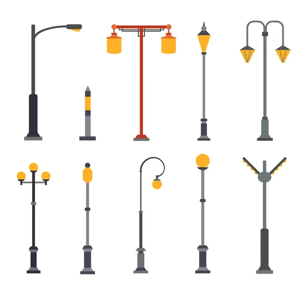 Set of flat light posts. — Stock Vector