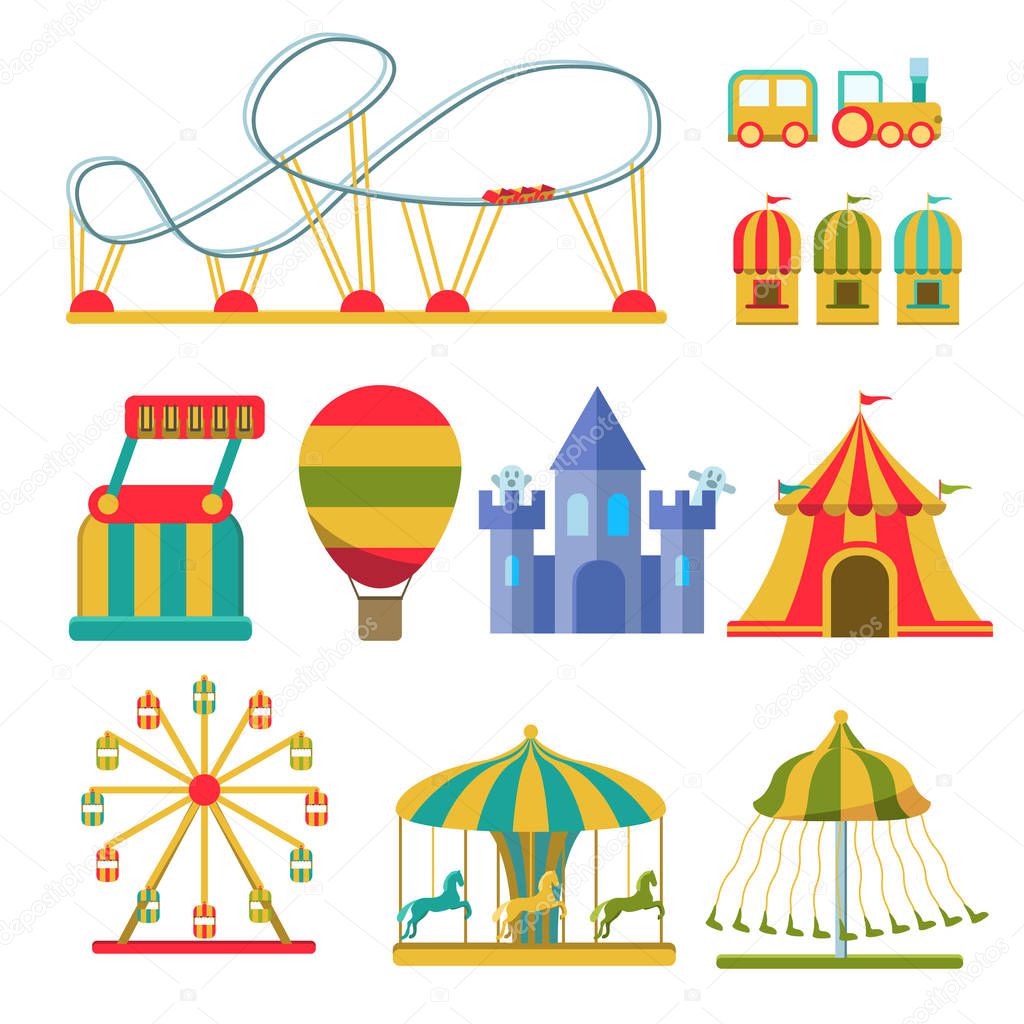 Collection of attractions and amusement park elements