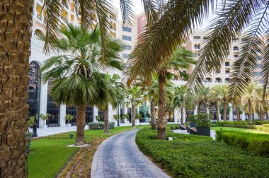 Abu Dabi. 2016 yaz aylarında. Hotel Ritz Carlton peyzajlı vaha. 