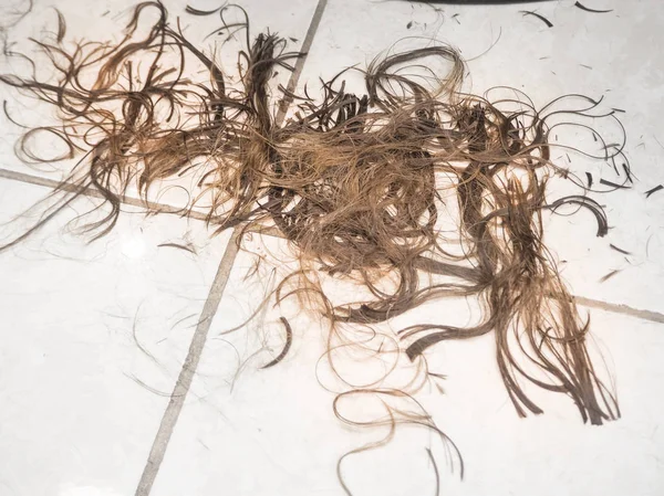 Kuaför dükkanında bir saç kesimi sonra saç kesme. Yakın çekim. — Stok fotoğraf
