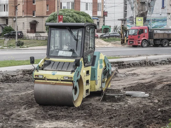 Urban renovations. The improvement of the city. Rink rams the ground. Russia. Gatchina