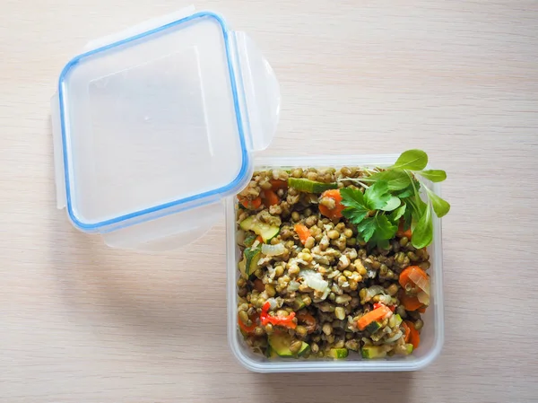 Empty plastic food storage containers. The concept of long-term storage of products.