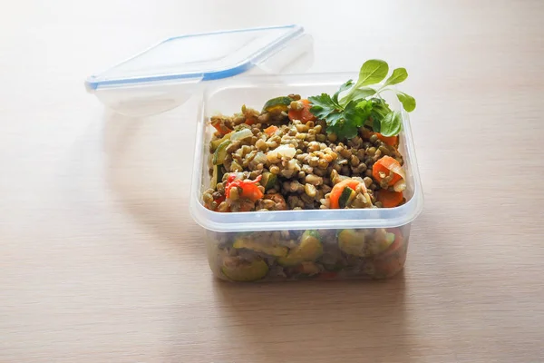 Empty plastic food storage containers. The concept of long-term storage of products.