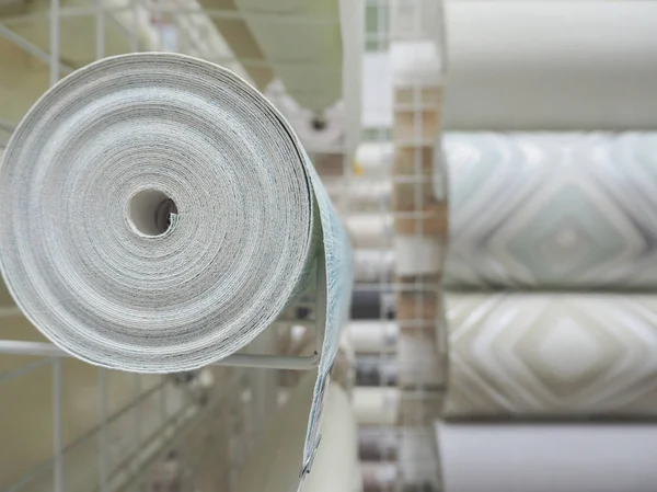 Wallpaper rolls in the hardware store.