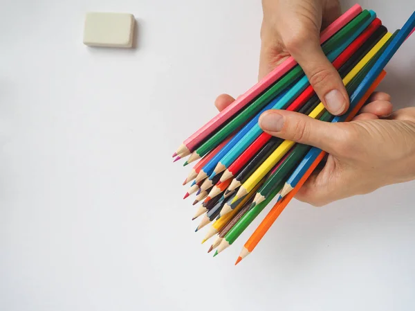 Fond Coloré Abstrait Crayons Couleur Main — Photo