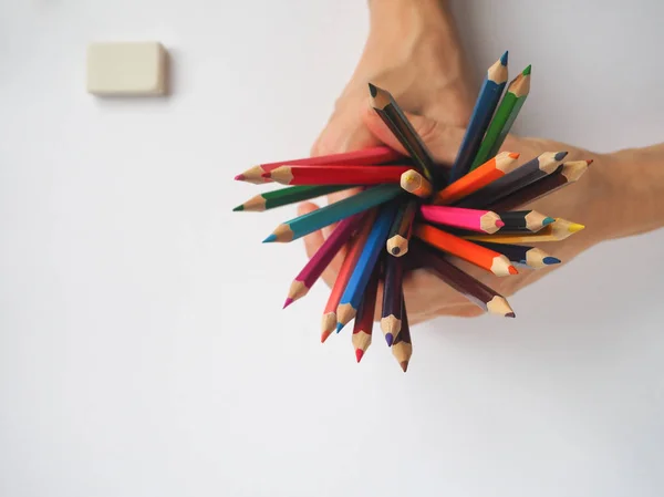 Fond Coloré Abstrait Crayons Couleur Main — Photo