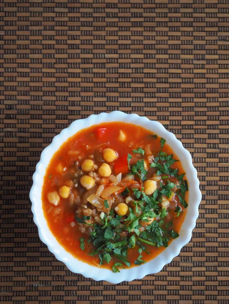 Tomatensoep Met Kikkererwten Groenten Arabische Keuken Fast Food Ramadan — Stockfoto