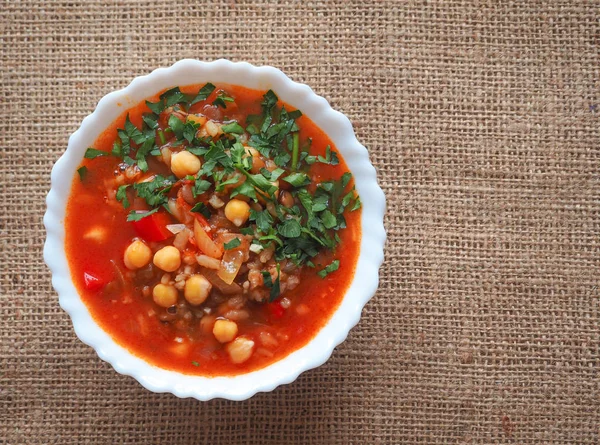 Tomatensuppe Mit Kichererbsen Und Gemüse Arabische Küche Fast Food Ramadan — Stockfoto