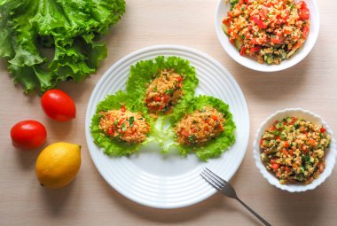kisir, bulgur Buğday Salatası, Türk mutfağı, vejetaryen yemek.