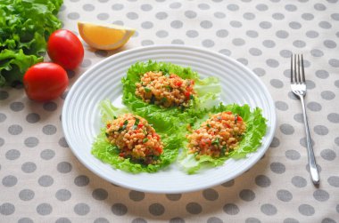 kisir, bulgur Buğday Salatası, Türk mutfağı, vejetaryen yemek.