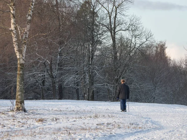 Pensioner on a winter walk in the Park. — Stock Photo, Image