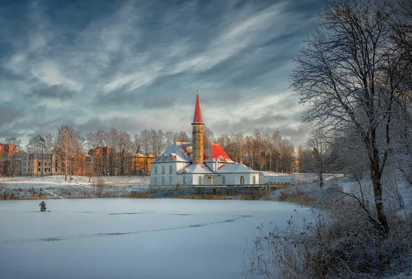 Bela paisagem de inverno com palácio velho . — Fotografia de Stock