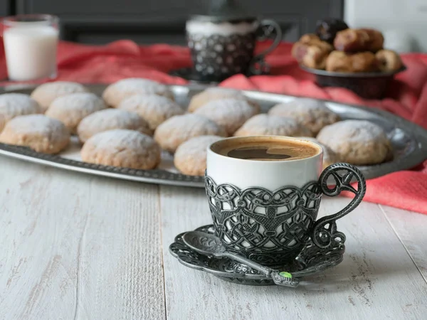 Sweets and black coffee. Ramadan kareem holiday concept. — Stock Photo, Image