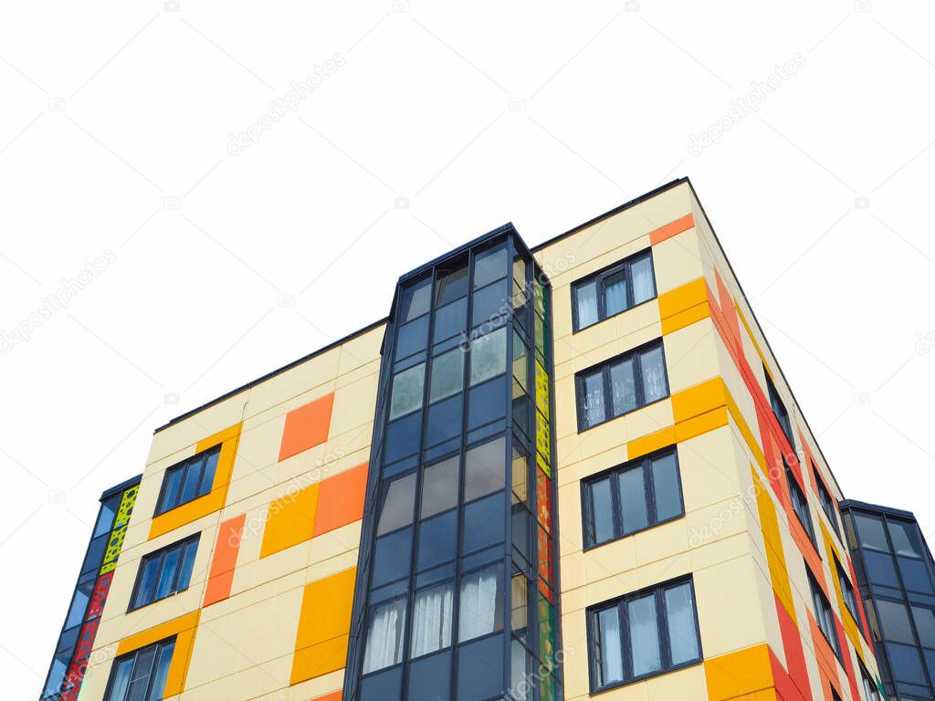 Isolated colored building wall. Modern beautiful new buildings