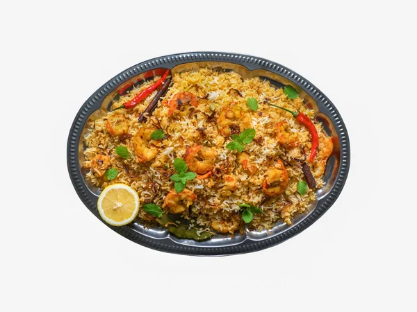 Biryani aislado con camarones. Gambas sabrosas y deliciosas biryani — Foto de Stock