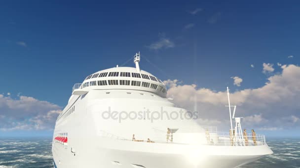 Cruise ship with the girls at the stern. 3d rendering three-dimensional graphics. — Stock Video