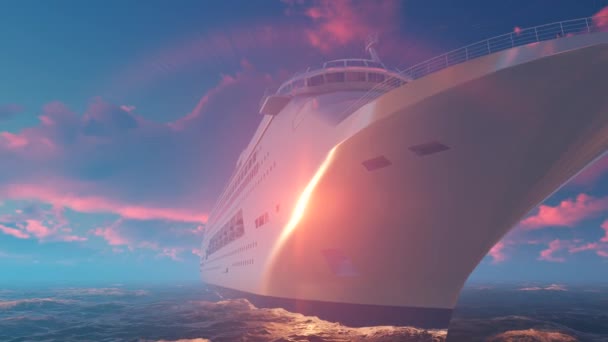 Cruise ship with the girls at the stern. 3d rendering three-dimensional graphics. — Stock Video