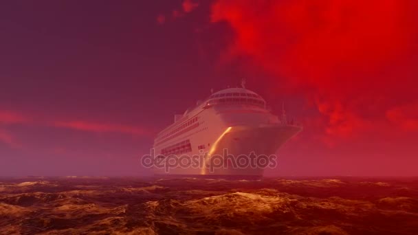 Cruiseschip met de meisjes op de achtersteven. 3D rendering driedimensionale graphics. — Stockvideo