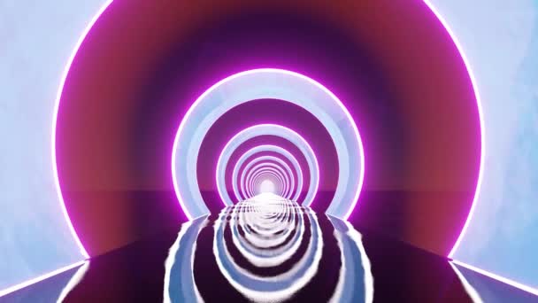 Fantastic Road Ring Portals Neon Light Emit Circles Glossy Surface — Stock Video