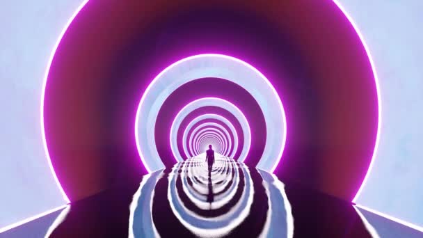 Fantastic Road Ring Portals Neon Light Emit Circles Glossy Surface — Stockvideo