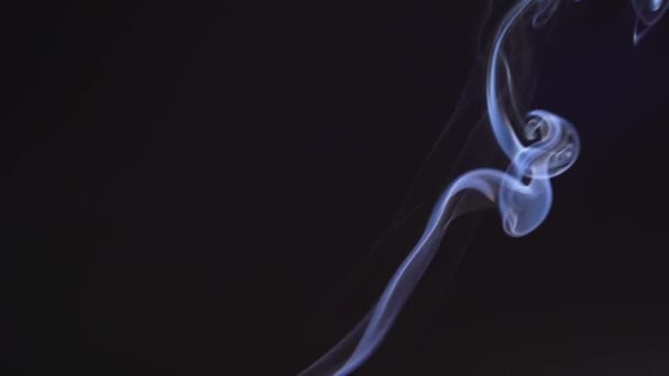 Fumo isolato blu su fondo nero. La nebbia si sta alzando, colore dell'indaco. La nebbia si dissolve magnificamente in diverse forme nell'aria — Video Stock