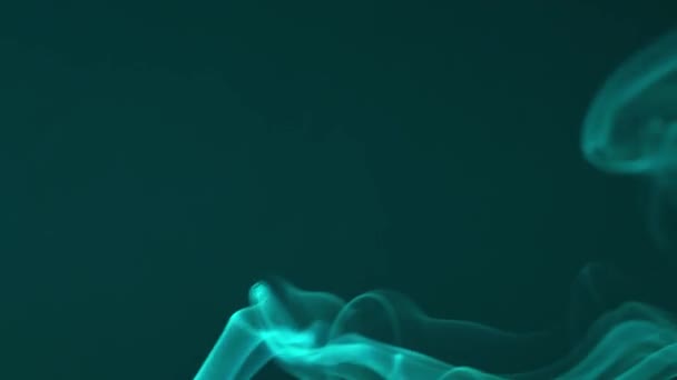 Beautiful green smoke goes up against a dark background. Abstract fog is moving slowly — ストック動画