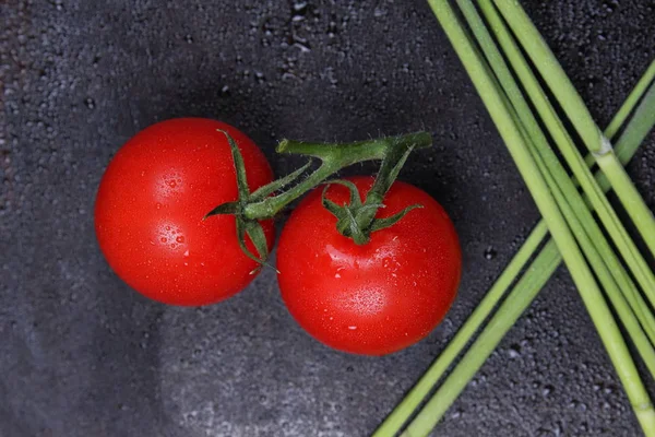 Tomates con cañas verdes — Foto de Stock