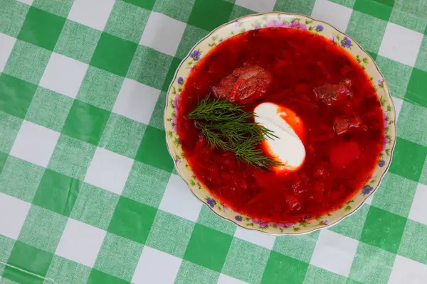 Ukrainian national dish - borsch — Stock Photo, Image