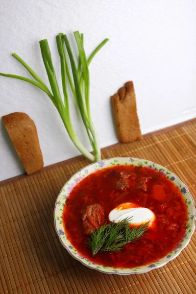 Ukrainian National Dish Borsch — Stock Photo, Image