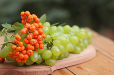 Bir avuç üzüm rowan ahşap sepeti vasıl belgili tanımlık pencere ile