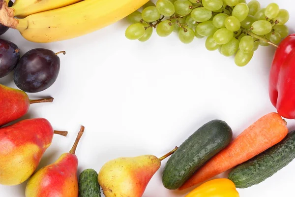 Meyve ve sebzeler üzerinde yazıt Tasarımcısı için bir yer ile beyaz bir arka plan