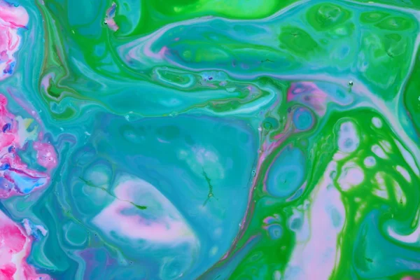 Manchas abstractas rosadas verdes en el fondo cósmico líquido, rosa verde, textura pop art, fondo minimalista para el diseñador, patrón multicolor, fondo sucio del líquido — Foto de Stock