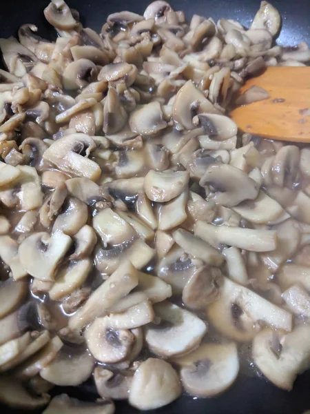 Sliced Mushrooms Fried Frying Pan Mushrooms Frying Pan Mushrooms Prepared — Stock Photo, Image