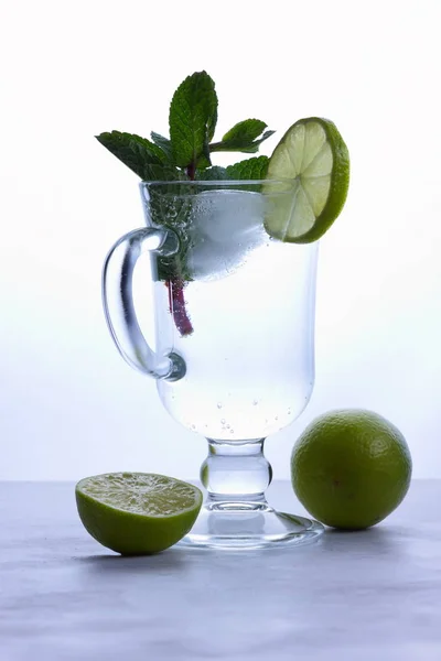 Mojito Lime Lemon Mint Cocktail Ice Glass Cup Soft Drink — Stock Photo, Image