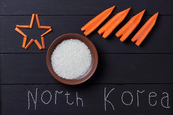 Palavra Arroz Para Coreia Norte Colagem Conceitual Sobre Tema Guerra — Fotografia de Stock