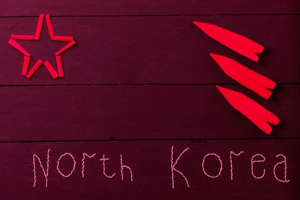 Надпись Риса Северная Корея Концептуальный Коллаж Ядерной Войне Северной Кореей — стоковое фото
