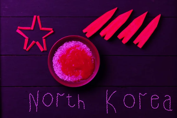 Inscrição Arroz Coreia Norte Uma Colagem Conceitual Sobre Guerra Nuclear — Fotografia de Stock