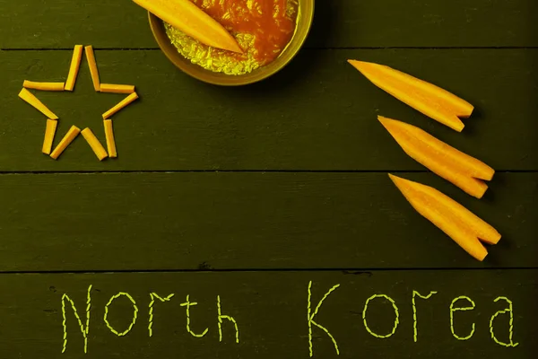 Inscrição Arroz Coreia Norte Uma Colagem Conceitual Guerra Nuclear Com — Fotografia de Stock