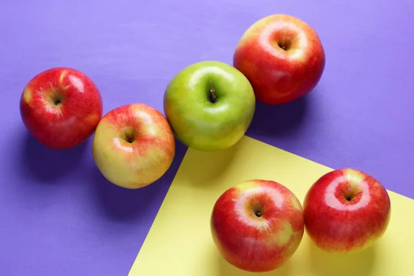 Apples, fruit pop art, red apples pop art on a purple background, fruits for breakfast, vitamins, vegetarian food, colorful background, lots of apples on a pastel pattern, minimalism, trend 2018