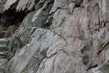 Granit kayalar hatalarıyla birlikte bir arka plan eski taş, tektonik hareketler, bir granit duvar imha, Dünya gezegeninin ekolojik sorunları, iklim değişikliği, doğal bir desen