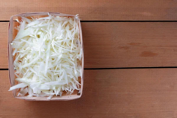 Chopped White Cabbage Wooden Background Cabbage Cooking Wooden Box Vegetarian — Stock Photo, Image