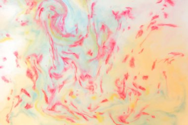 Çok renkli arka plan, çok renkli desen boya boya boşanmalar süt, beyaz arka plan, minimalizm, duvar kağıdı için yaratıcı boş parlak doku içinde sıvı, tasarımcı için boş üzerinde