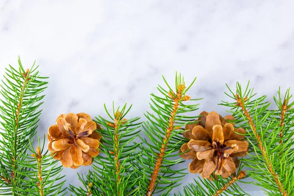 Weihnachtsrahmen Mit Tannenzweigen Und Tannenzapfen Auf Weißem Hintergrund Weihnachtsrahmen Aus — Stockfoto